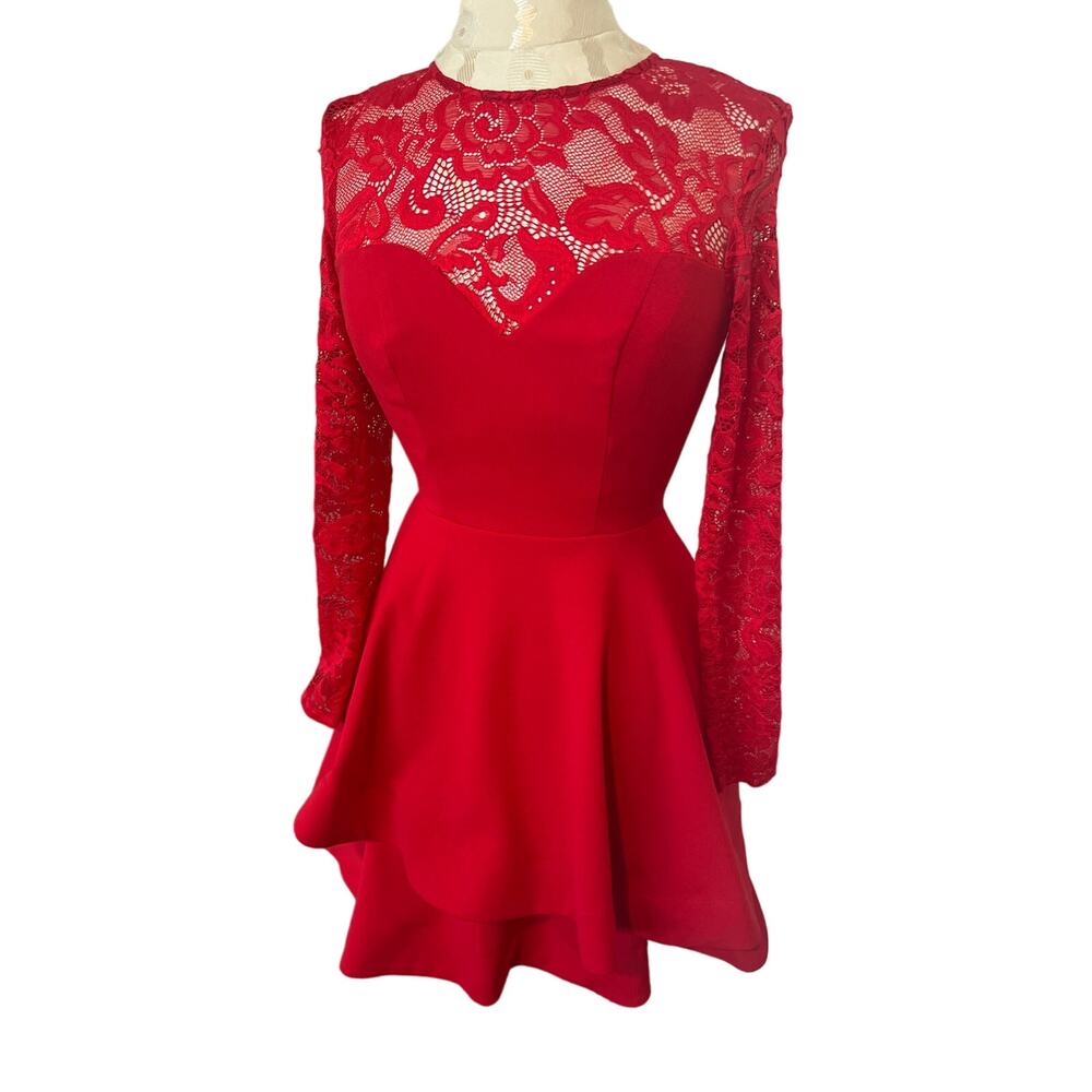 B Darlin Long Sleeve Lace Sleeve Mini Dress Size 1/2